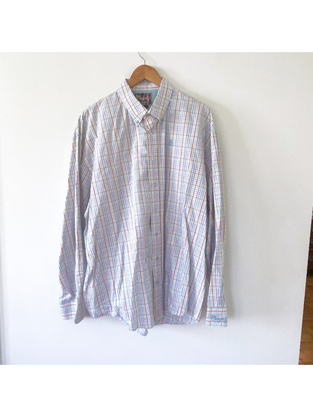 Coogi Men's Pastel Plaid Button Down Shirt, Size XXXL